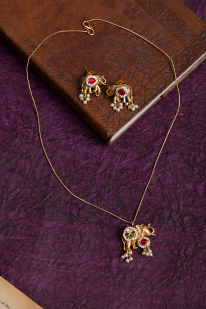 Prabhu gold elephant pachi kundan necklace