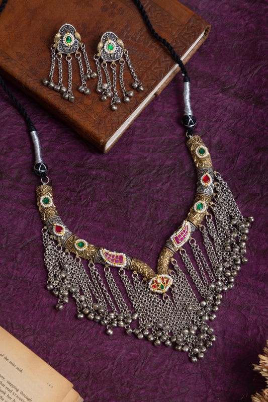 Mugdha two tone Silver fusion kashmiri pachi kundan choker