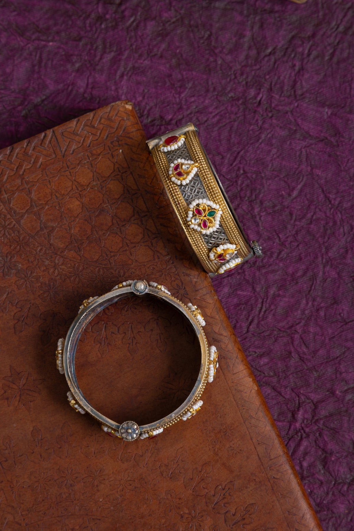 Parikh small size two tone fusion  pachi kundan kada