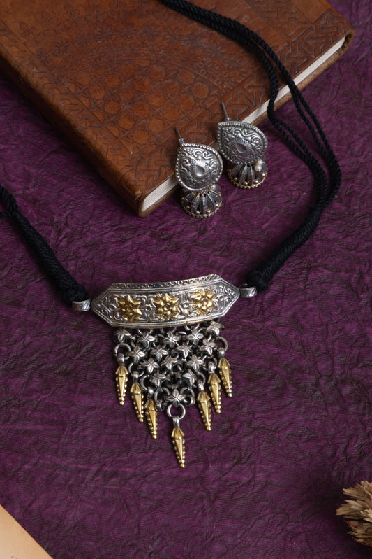 Katira two tone Silver lookalike mini jhalar choker