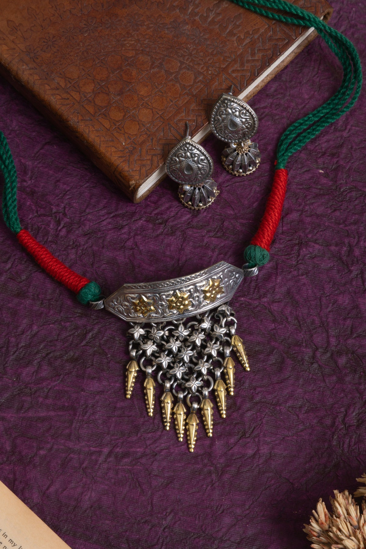 Katira two tone Silver lookalike mini jhalar choker