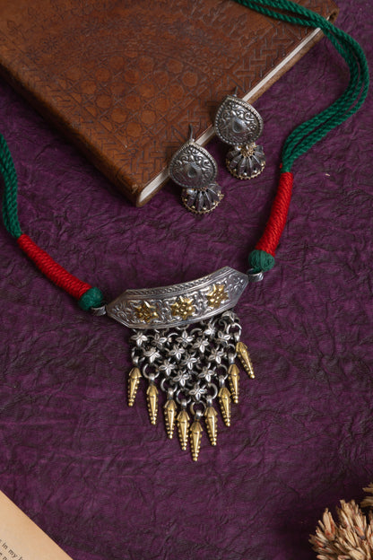 Katira two tone Silver lookalike mini jhalar choker