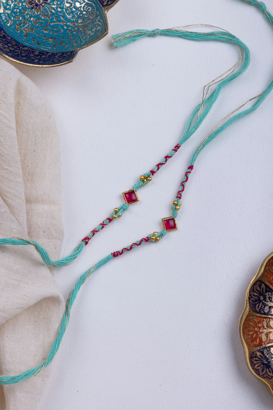 Ruby & turquoise rakhi pack of 2