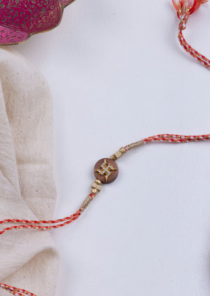 Swastik wooden diamond rakhi