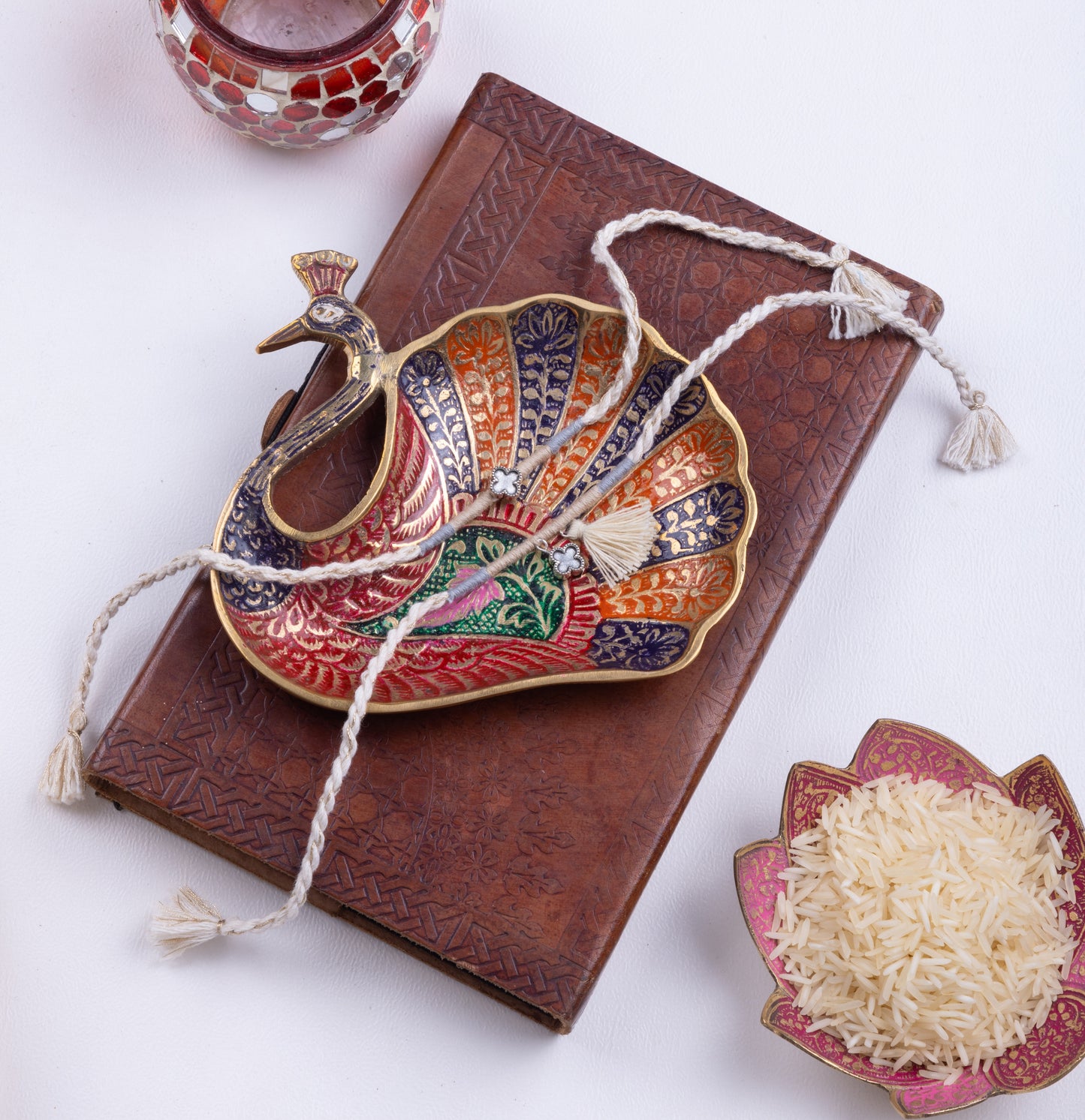 Grey & White tassel couple rakhi combo