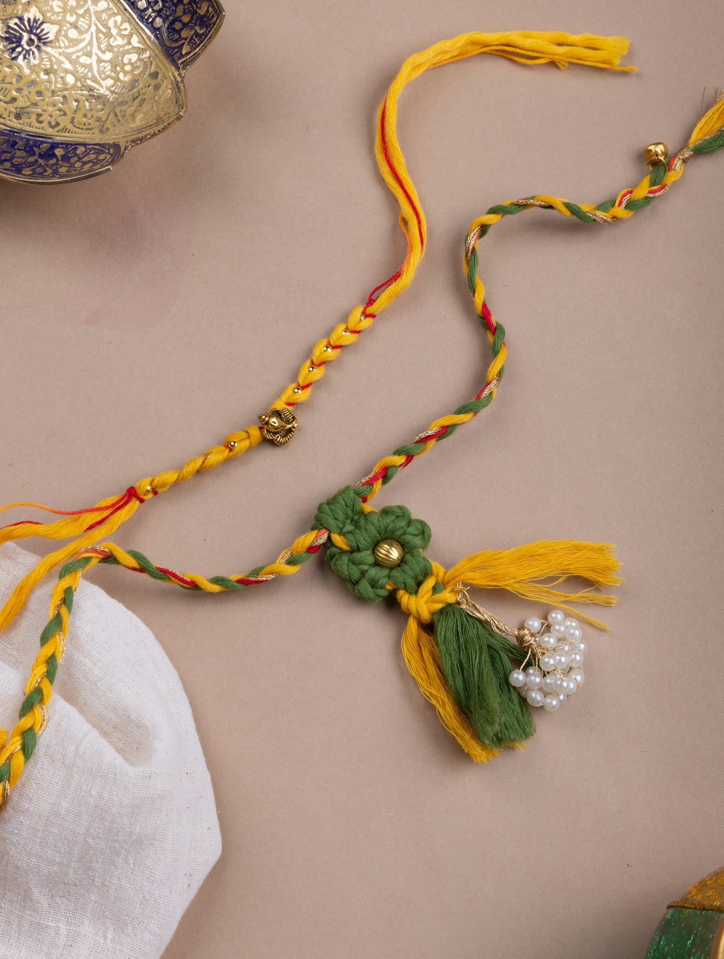 Green & yellow macrame couple lumba set