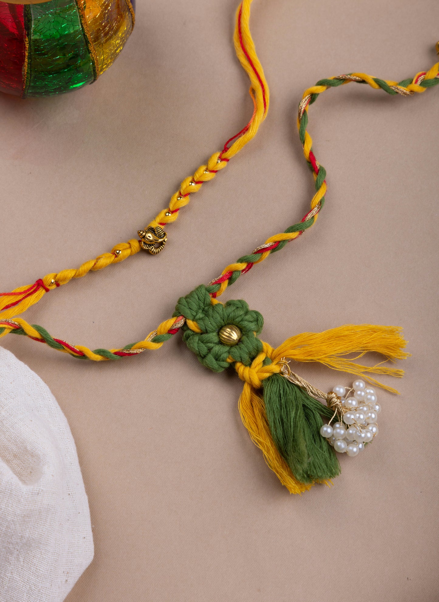 Green & yellow macrame couple lumba set