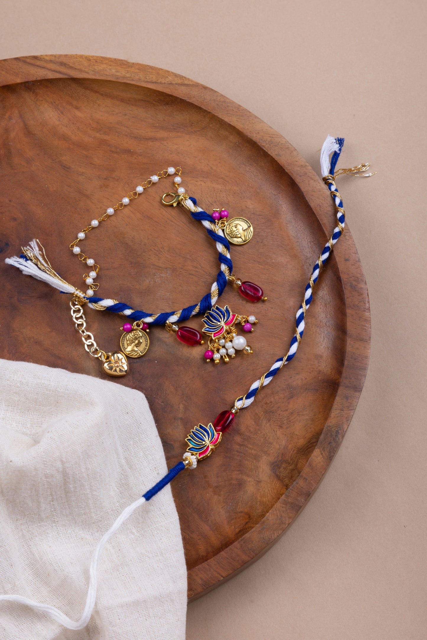 Blue Lotus charm couple rakhi combo