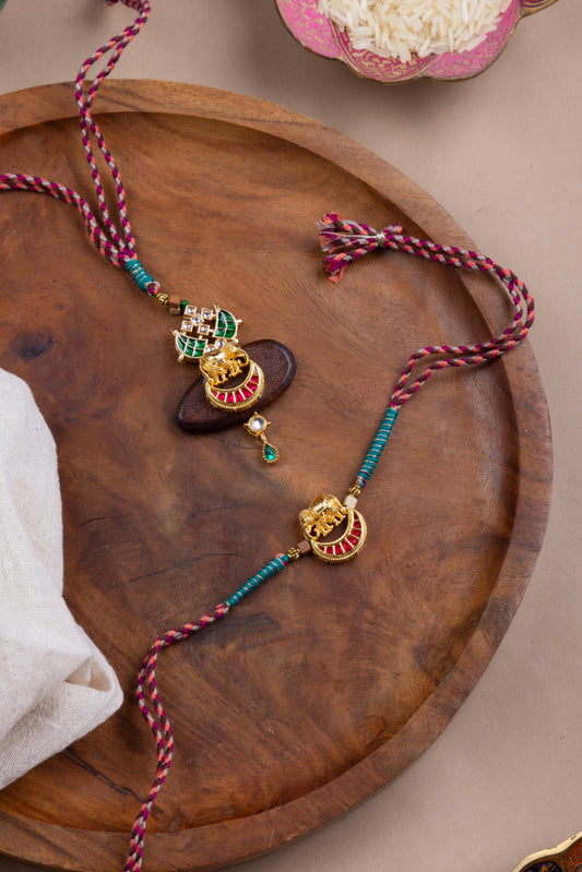 Elephant motifs couple rakhi combo