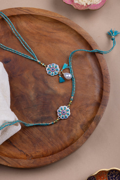 Turquoise couple rakhi combo