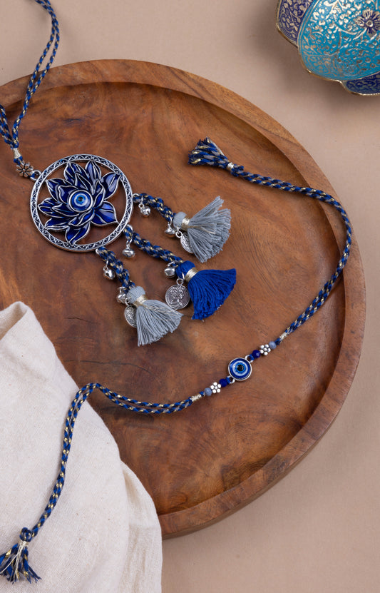 Lotus evil eye couple rakhi combo