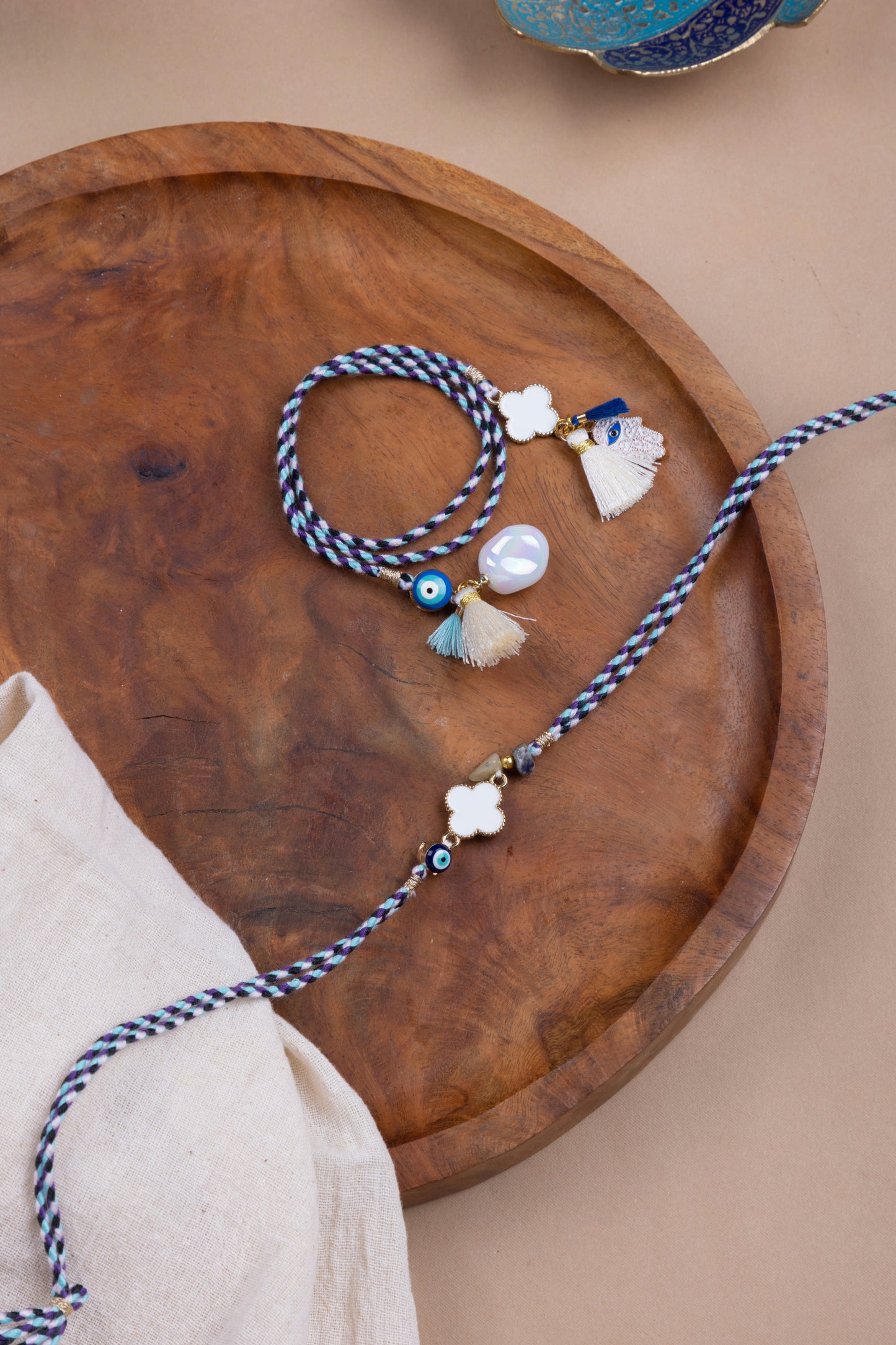 Double wrap clover evil eye couple rakhi set