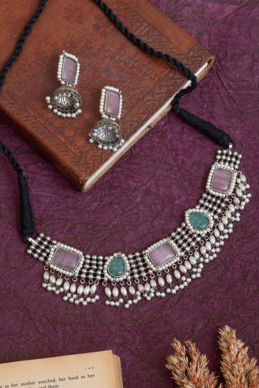 Meha  silver stone choker