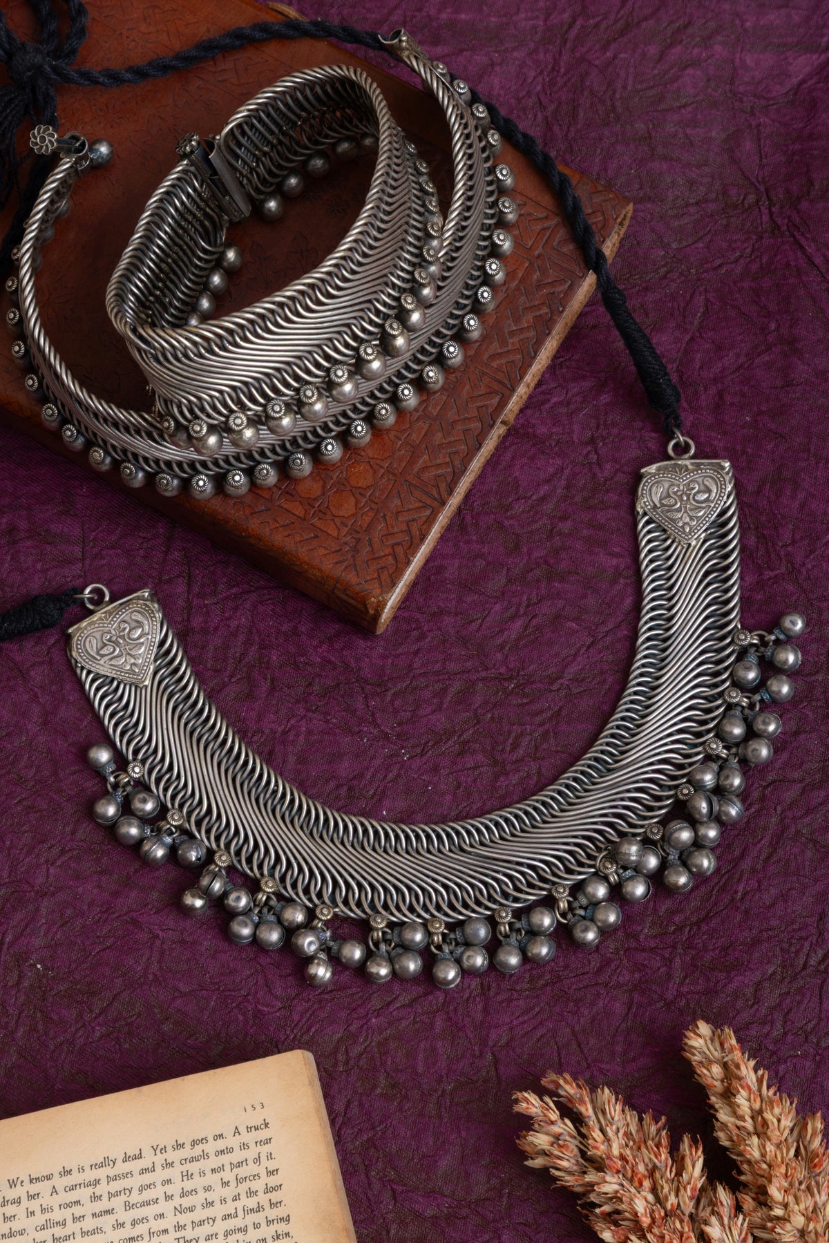 Silver replica german silver necklace ,earrings and payal combo