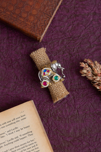 Pachi kundan elephant ring