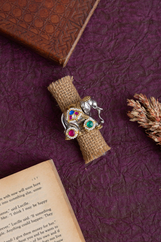 Pachi kundan elephant ring