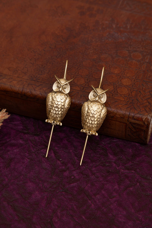 Owl gold needle earcuff