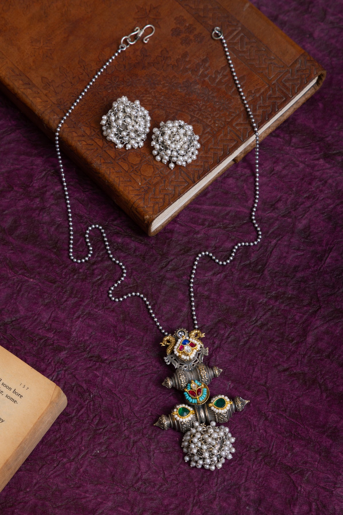 Damini silver pachi kundan pearl necklace