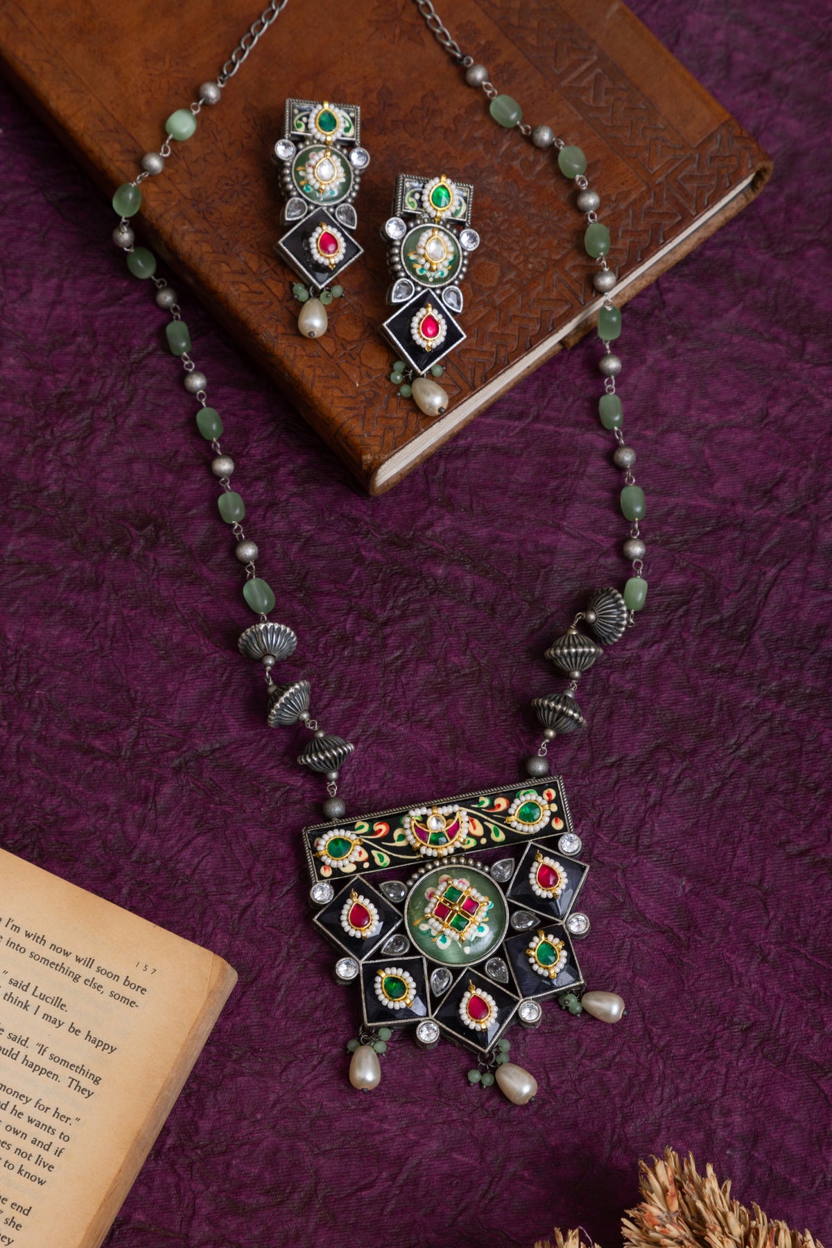 Molina hand painted stone pachi kundan necklace