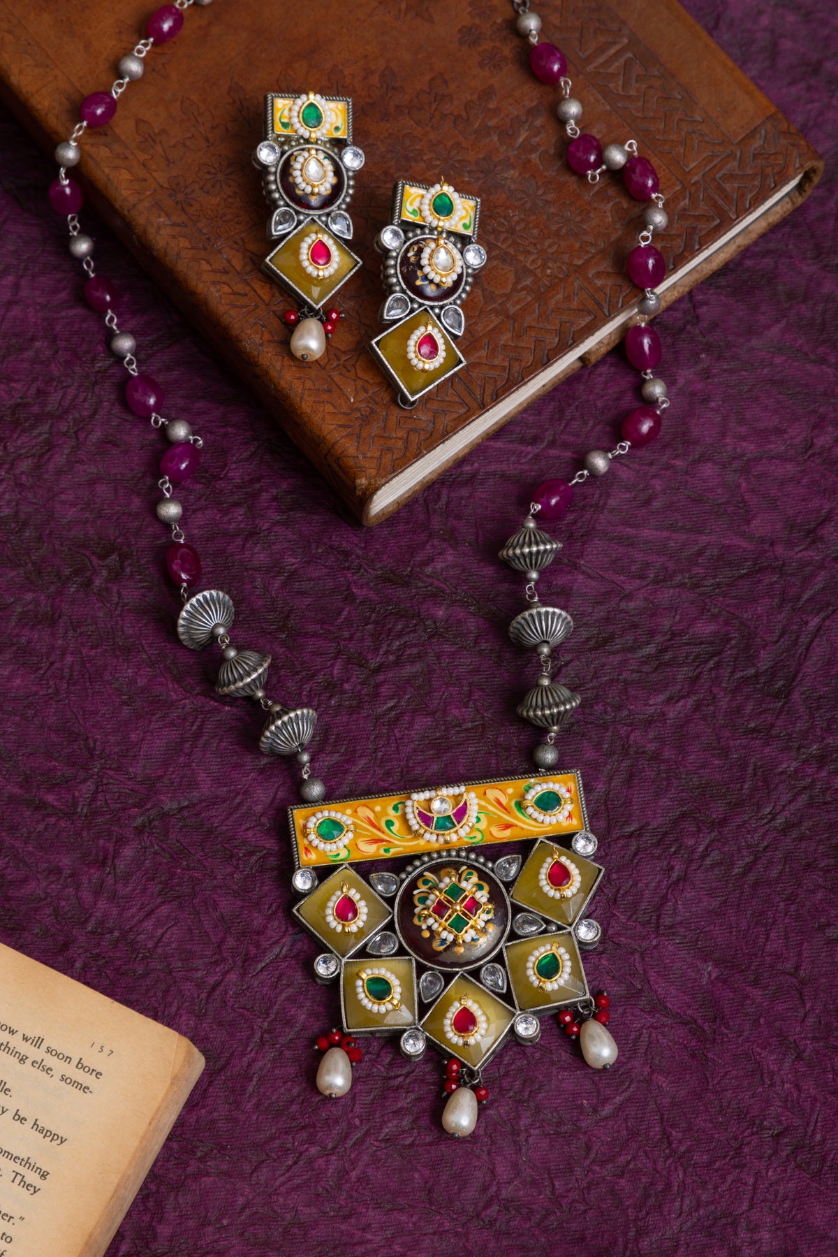 Molina hand painted stone pachi kundan necklace