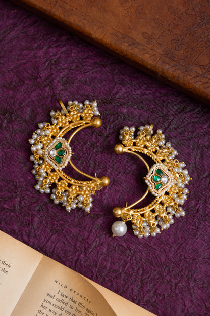 Lovy pachi kundan gold pearl earcuffs