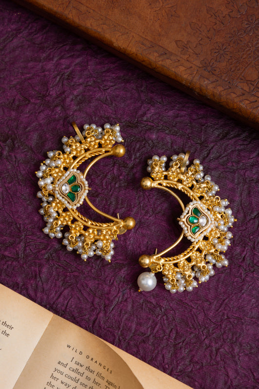 Lovy pachi kundan gold pearl earcuffs