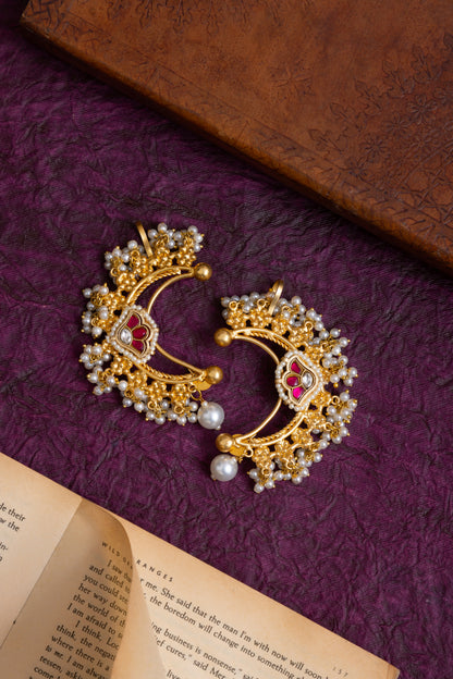 Lovy pachi kundan gold pearl earcuffs
