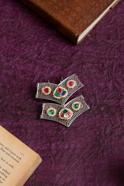 Vaisakhi pachi kundan two tone hair pin