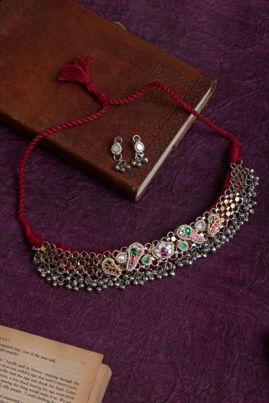 Tanmay fusion two tone pachi kundan thread choker