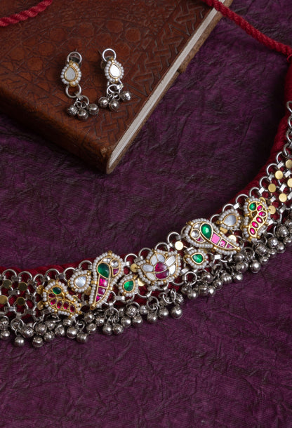 Tanmay fusion two tone pachi kundan thread choker