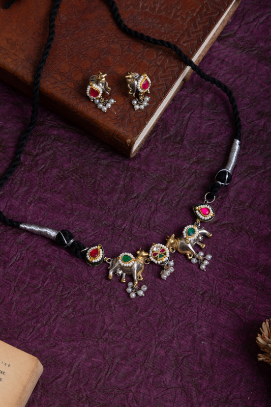 Shalu fusion pachi kundan two tone nandi choker