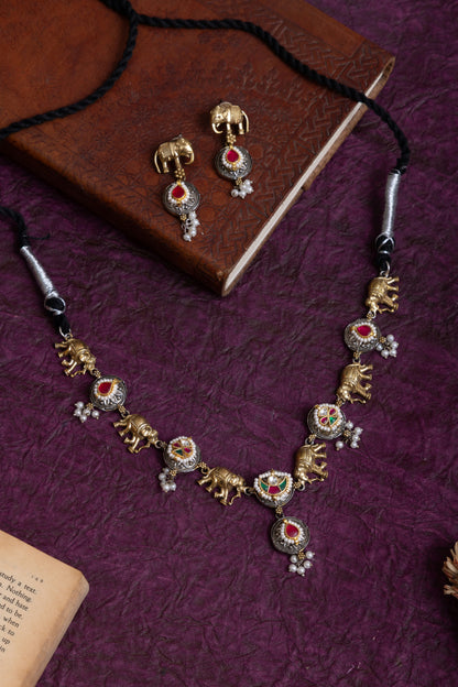 Hiya pachi kundan elephant necklace