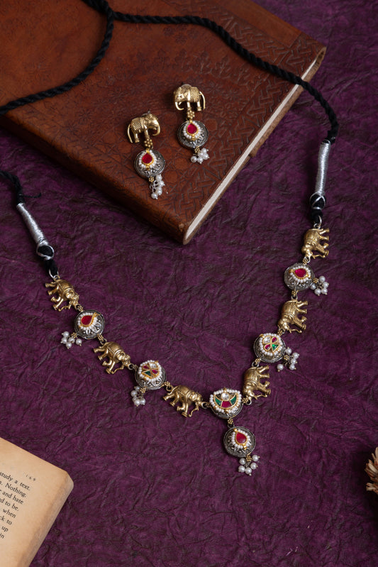 Hiya pachi kundan elephant necklace