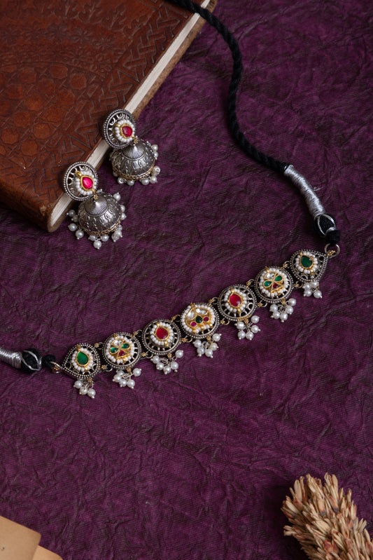 Rashi fusion pachi kundan two tone choker