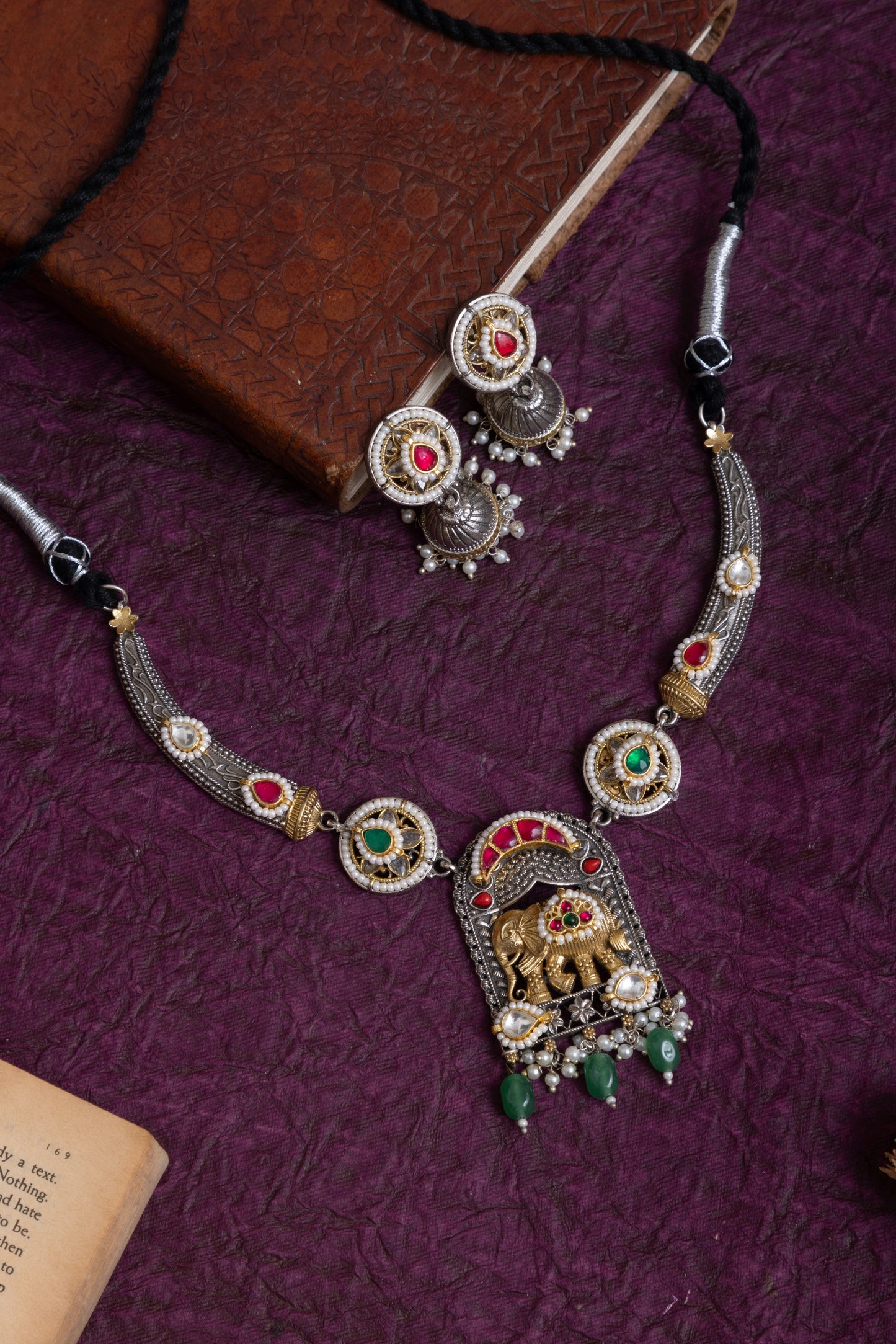 Navya pachi kundan elephant necklace
