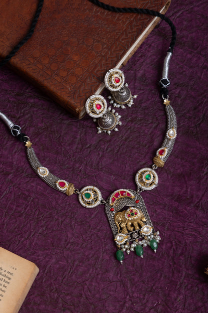 Navya pachi kundan elephant necklace
