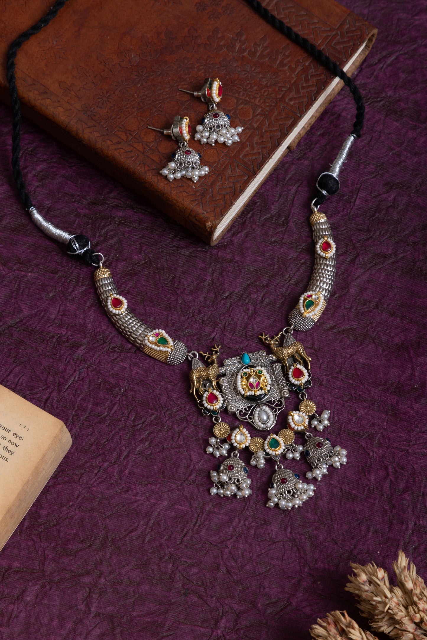 Rohini pachi kundan deer necklace