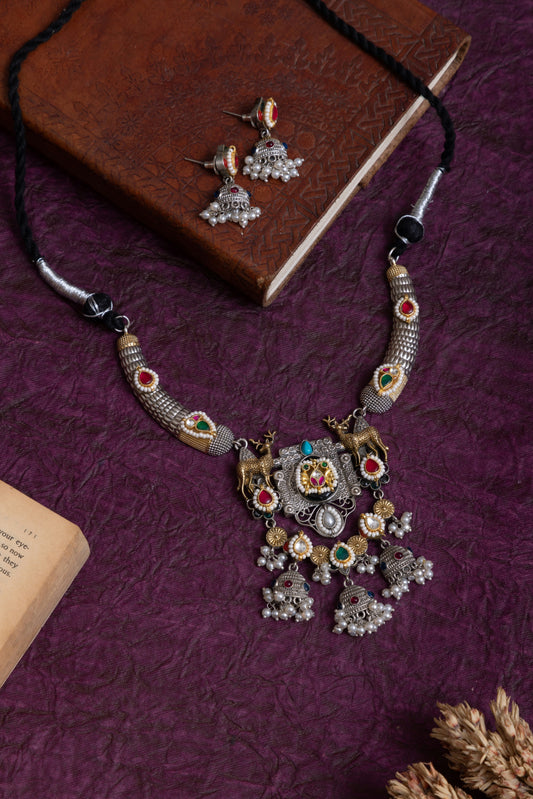 Rohini pachi kundan deer necklace