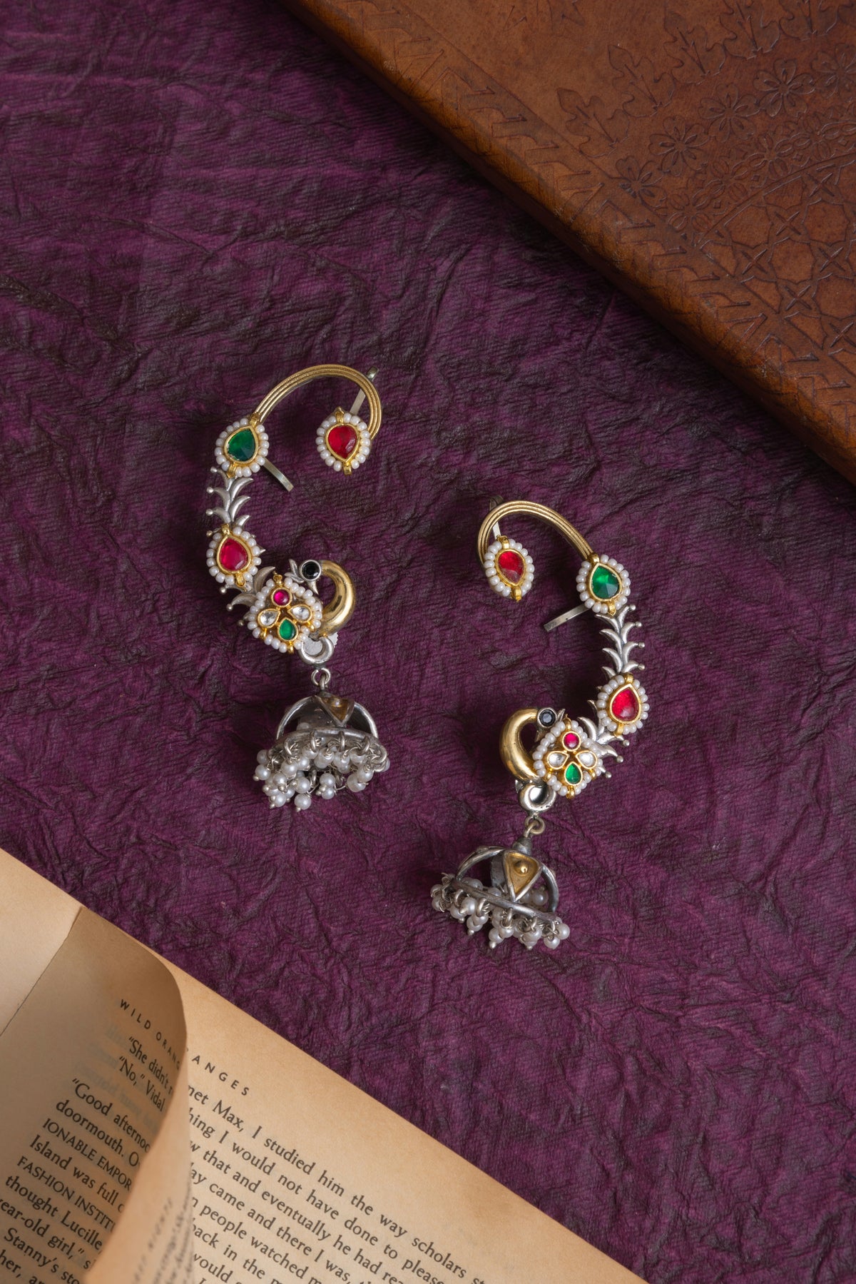 Murli fusion two tone pachi kundan jhumki earcuff