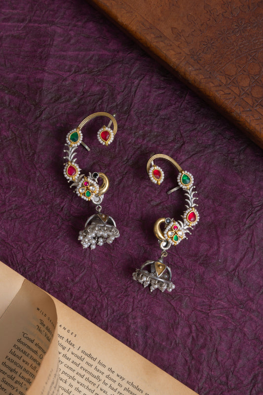 Murli fusion two tone pachi kundan jhumki earcuff