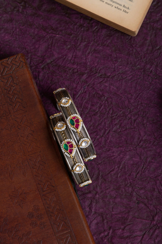 Mani pachi kundan bangles pair
