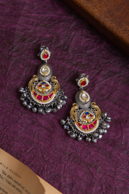 Desai two tone fusion ghunghroo pachi kundan earrings