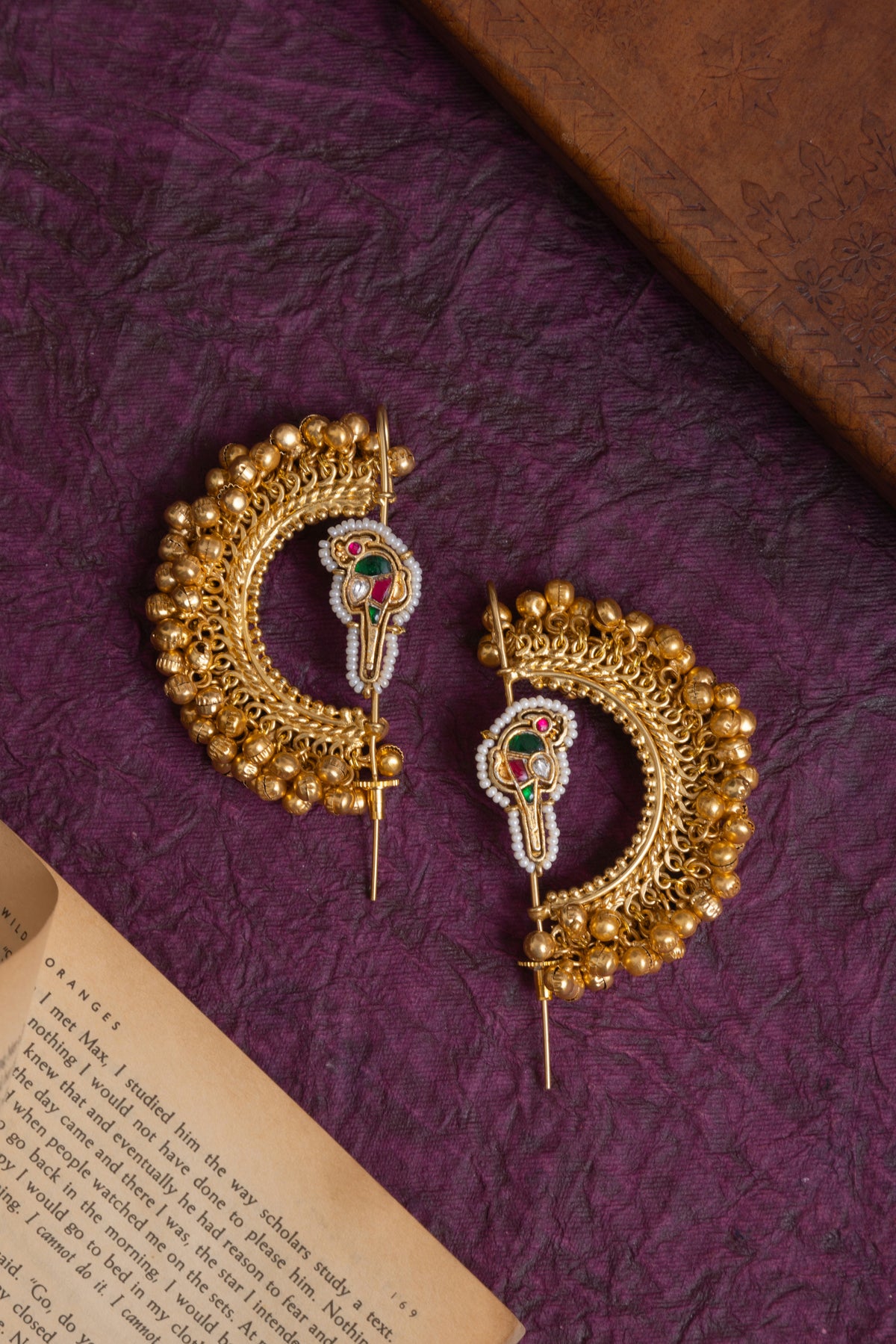 Navya gold kundan ghunghroo needle earcuff