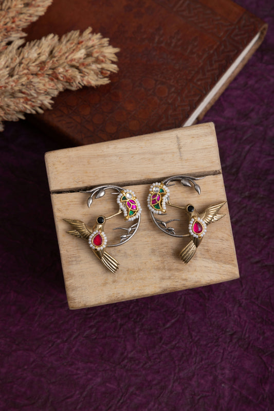 Malay pachi kundan fusion two tone earrings