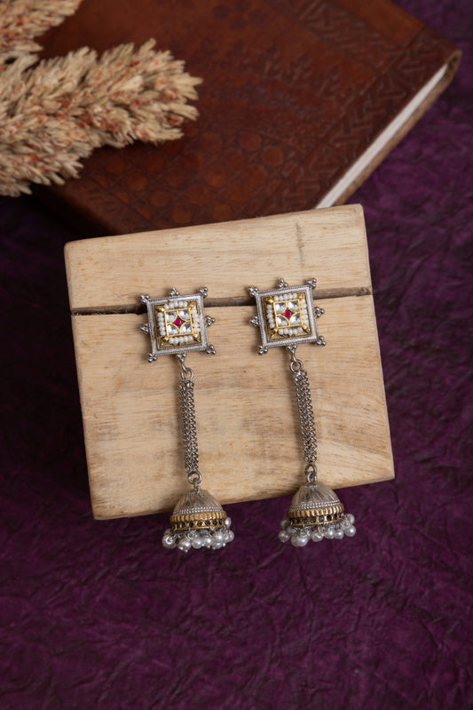 Dixita pachi kundan fusion two tone chain earrings