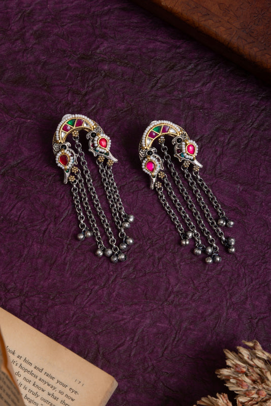 Ramola pachi kundan two tone fusion chain earrings