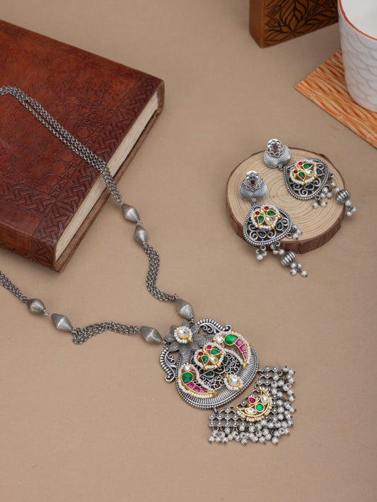 Silver pachi kundan necklace