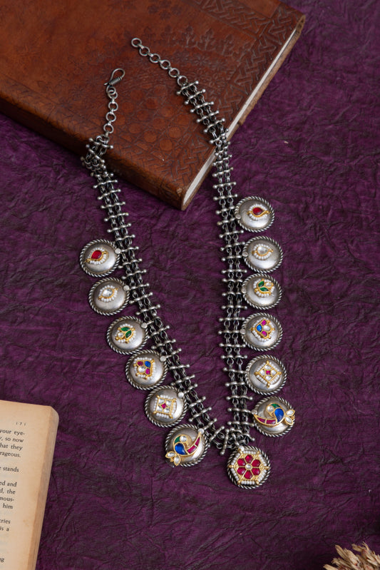 Deshna antique silver lookalike pachi kundan necklace