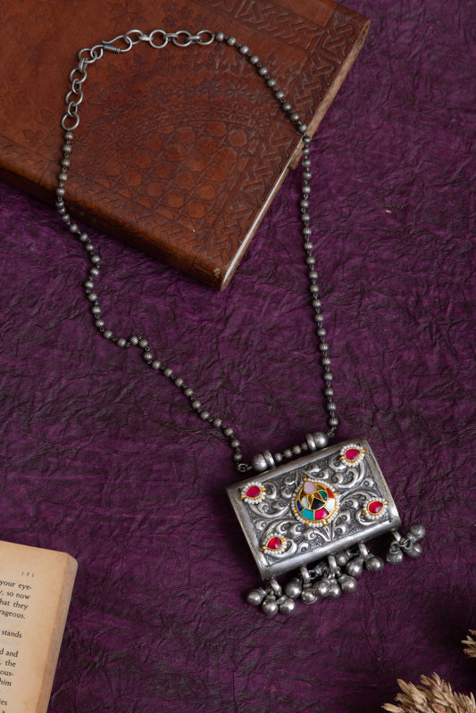 Mukta antique silver lookalike tribal pachi kundan necklace