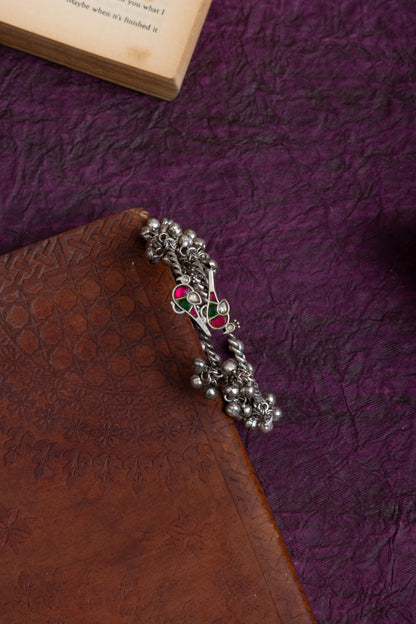 Radhu antique silver lookalike ghunghroo kashmiri bangles pair